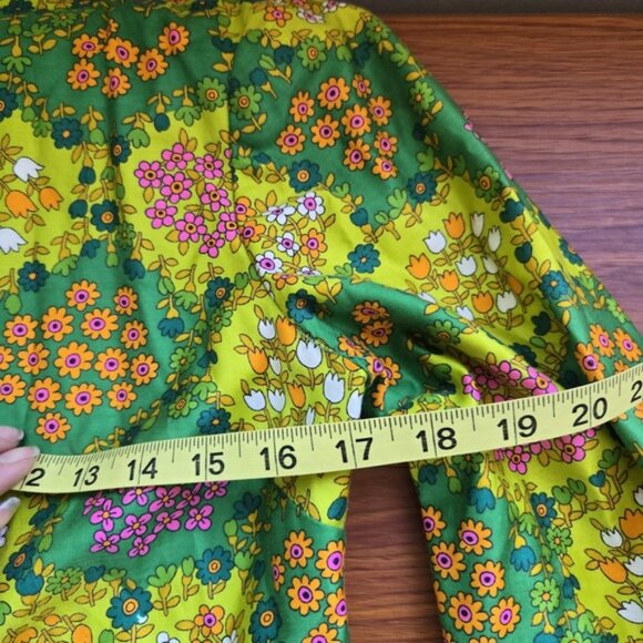 Vtg 60s Mod Mini Dress Psychedelic Floral Belted Button Front Youthquake Collar - Picture 10 of 11